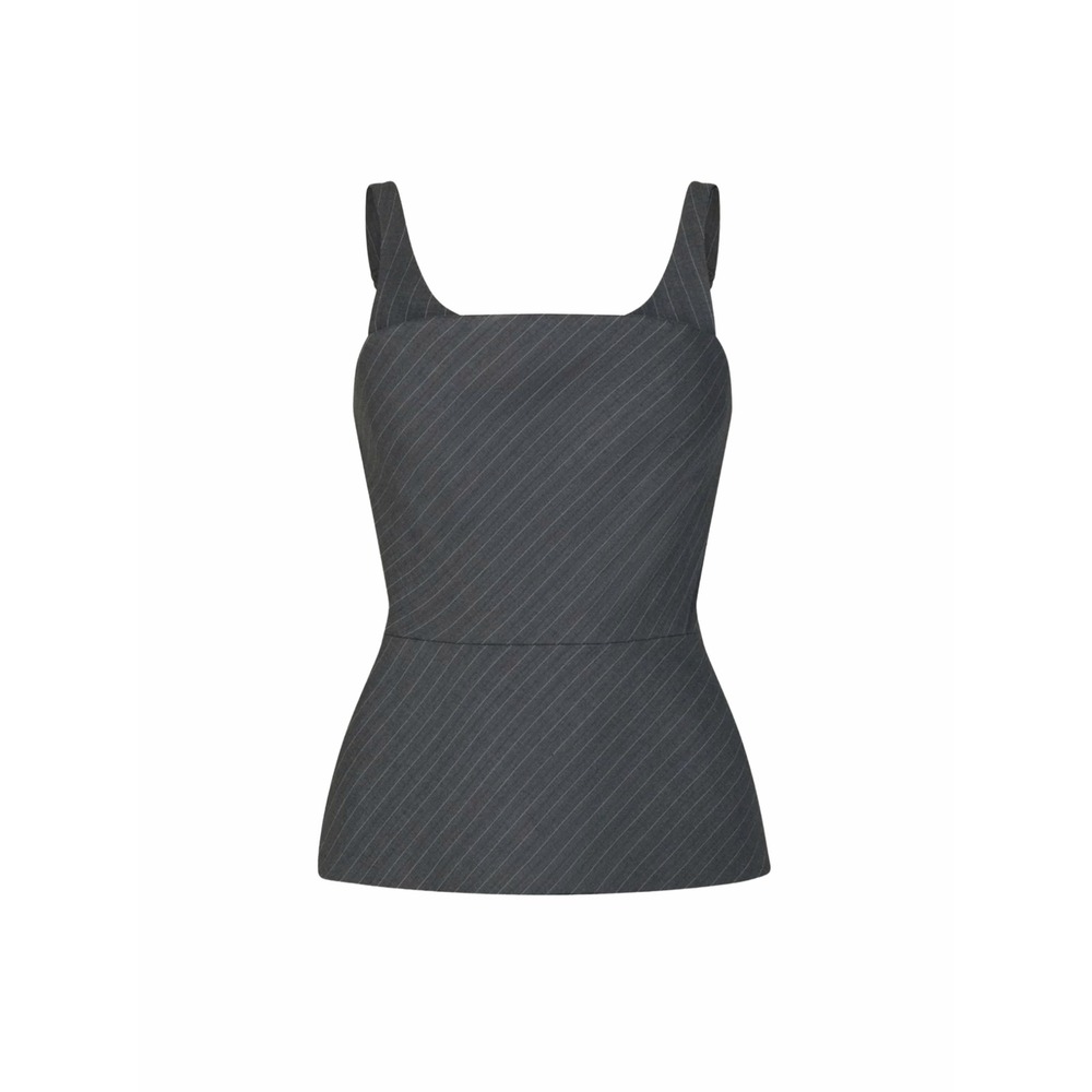 Fanci Club Still Form Corset Grey Pinstripe Lace Up Back Belted Top EUC $730 XS
